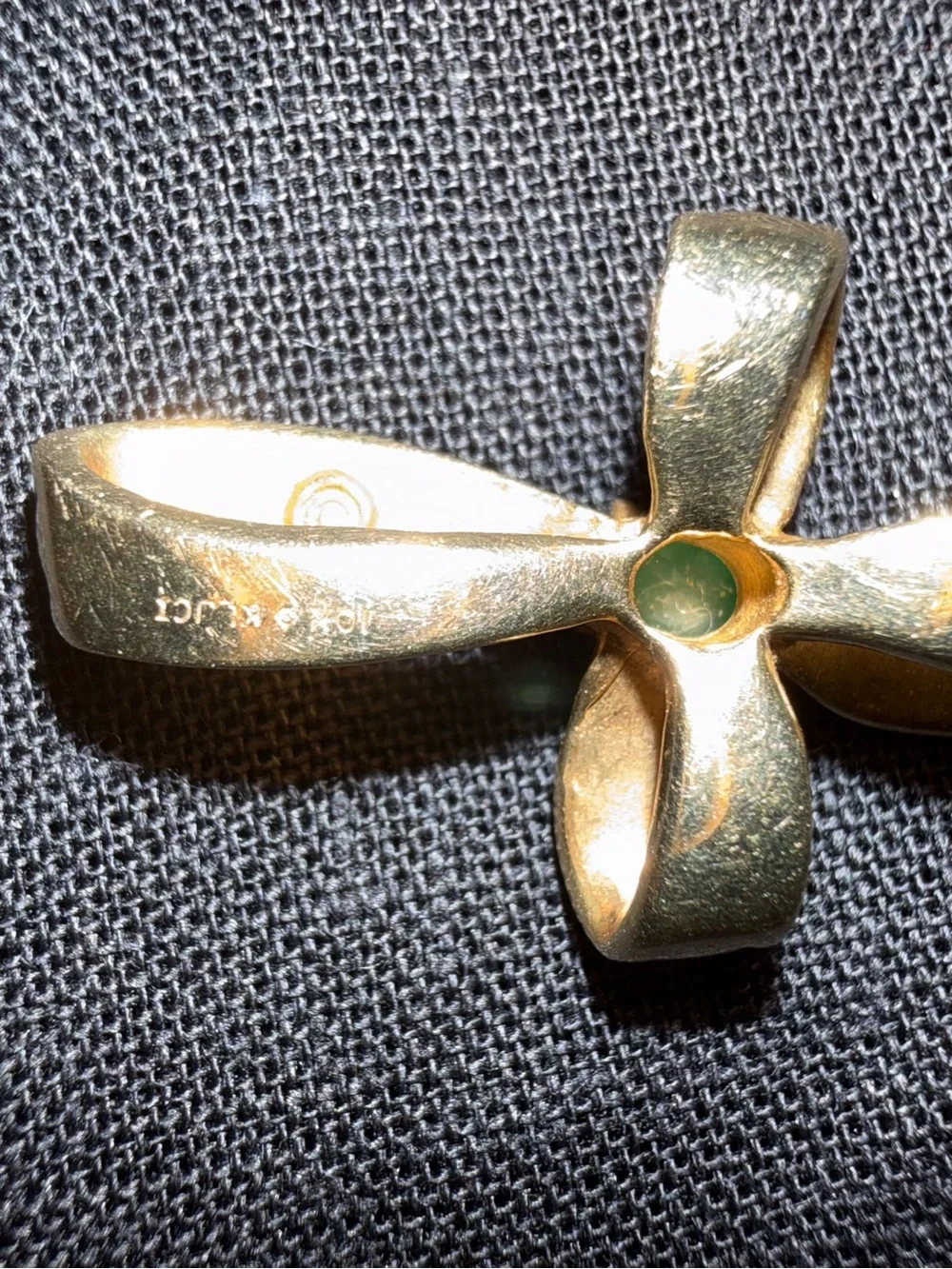 Vintage 10K Gold Emerald Ribbon Cross Necklace